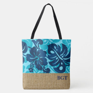 Kalakaua Hawaiian Hibiscus Monogram Beach Tote Bag