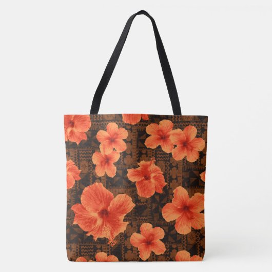 Kalalau Tapa Tropical Hawaiian Hibiscus Beach Tote Bag (Voorkant)