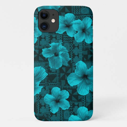 Kalalau Tapa Tropisch Hawaiian Blauwgroen Hibiscus Case-Mate iPhone Case (Achterkant)