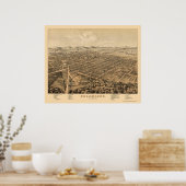 Kalamazoo, MI Panorama Map - 1874 Poster (Keuken)