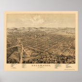 Kalamazoo, MI Panorama Map - 1874 Poster (Voorkant)