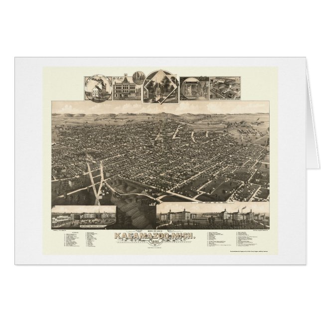 Kalamazoo, MI Panorama Map - 1883 (Voorkant Horizontaal)