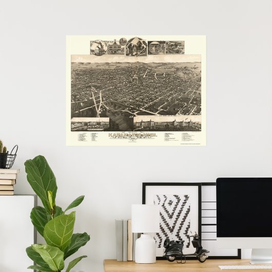 Kalamazoo, MI Panorama Map - 1883 Poster (Thuiskantoor)