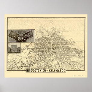 Kalamazoo, MI Panorama Map - 1908 Poster