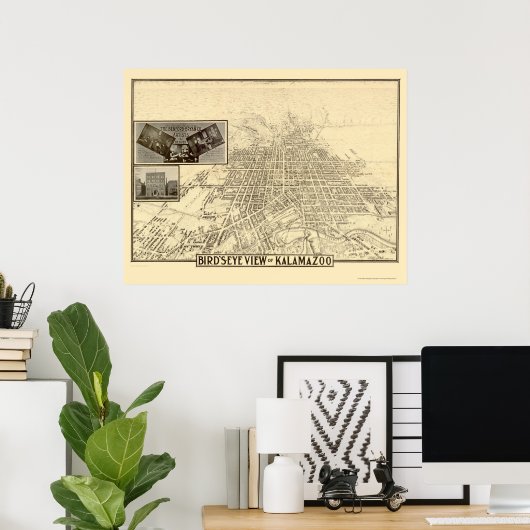 Kalamazoo, MI Panorama Map - 1908 Poster (Thuiskantoor)