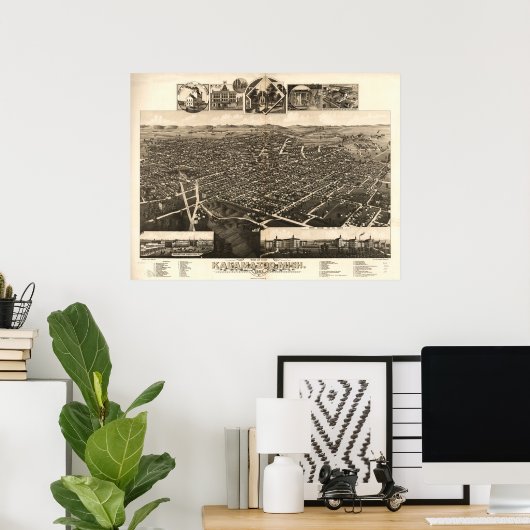 Kalamazoo Michigan 1883 Antiek Panorama Poster (Thuiskantoor)