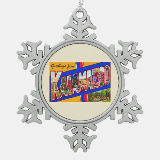 Kalamazoo Michigan groot Briefkaart Tin Sneeuwvlok Ornament (Voorkant)