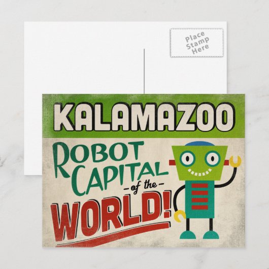 Kalamazoo Michigan Robot - Funny  Briefkaart (Voorkant / Achterkant)