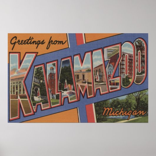 Kalamazoo, Michigan - Scenes met grote letters Poster (Voorkant)