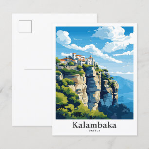 Kalambaka Griekenland Travel Portret Illustratie Briefkaart