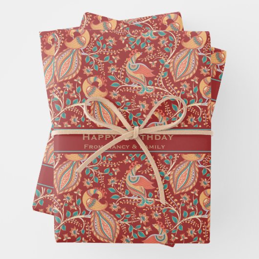 Kalamkari aangepaste begroeting inpakpapier vel (In situ)