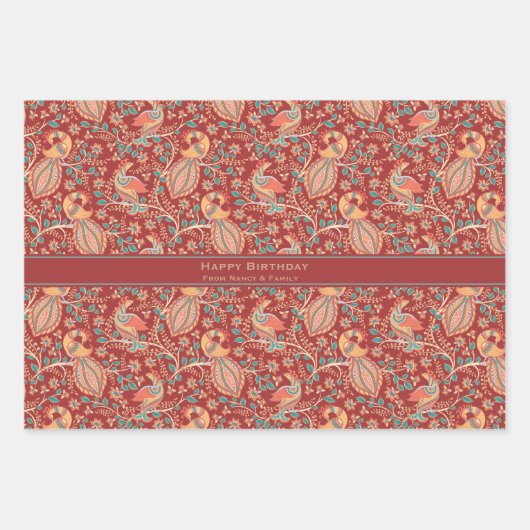 Kalamkari aangepaste begroeting inpakpapier vel (Voorkant)