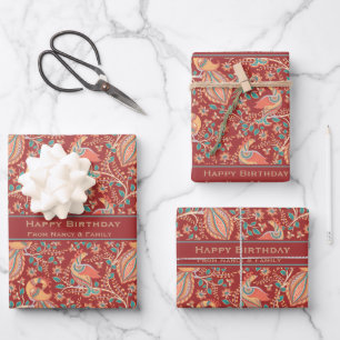 Kalamkari aangepaste begroeting inpakpapier vel