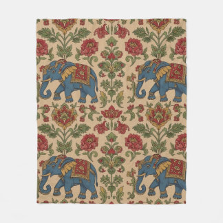 Kalamkari Floral Elephant – Traditional Indian Fol Fleece Deken