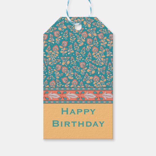 Kalamkari gepersonaliseerde naam & groet cadeaulabel (Voorkant)