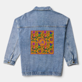 Kalamkari Kleurrijke Bloemen Gele Achtergrond Groe Denim Jacket