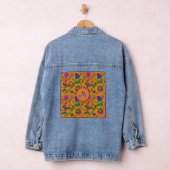 Kalamkari Kleurrijke Bloemen Gele Achtergrond Groe Denim Jacket (Hangar)