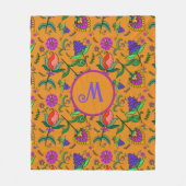 Kalamkari Kleurrijke Bloemen Gele Achtergrond Groe Fleece Deken (Voorkant)