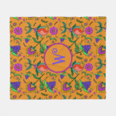 Kalamkari Kleurrijke Bloemen Gele Achtergrond Groe Fleece Deken (Voorkant (Horizontaal))