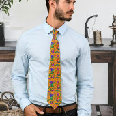 Kalamkari Kleurrijke Bloemen Gele Achtergrond Groe Stropdas