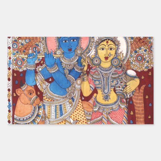 KALAMKARI RADHA KRISHNA SCHILDERIJ RECHTHOEKIGE STICKER (Voorkant)