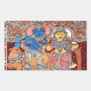 KALAMKARI RADHA KRISHNA SCHILDERIJ RECHTHOEKIGE STICKER