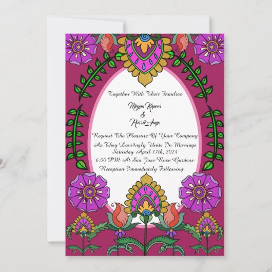 Kalamkari Trouwbloemen Kaart (Voorkant)