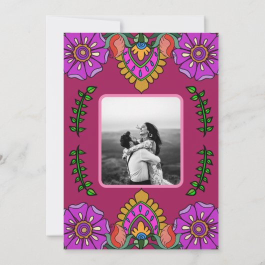 Kalamkari Trouwbloemen Kaart (Achterkant)