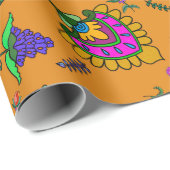 Kalamkari Verjaardag Bloemen Kleurrijk Geel Cadeaupapier (Rol Hoek)