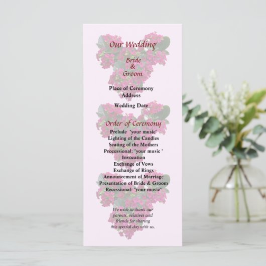 Kalanchoe Heart Wedding Programme Programmakaart (Staand voorkant)