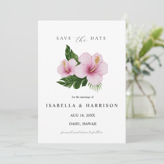 KALANI | Hibiscus Save the Date Template Kaart (Staand voorkant)