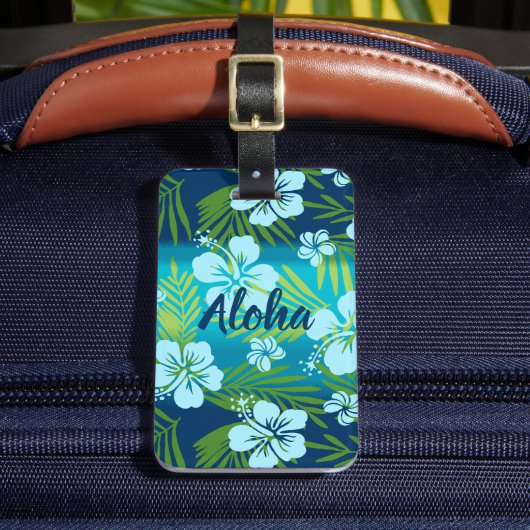 Kalani Tie Dye Blend Tropisch Hibiscus - Blauwgroe Bagagelabel (Voorkant Insitu 2)