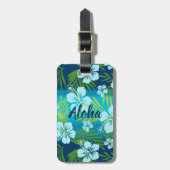 Kalani Tie Dye Blend Tropisch Hibiscus - Blauwgroe Bagagelabel (Voorkant verticaal)