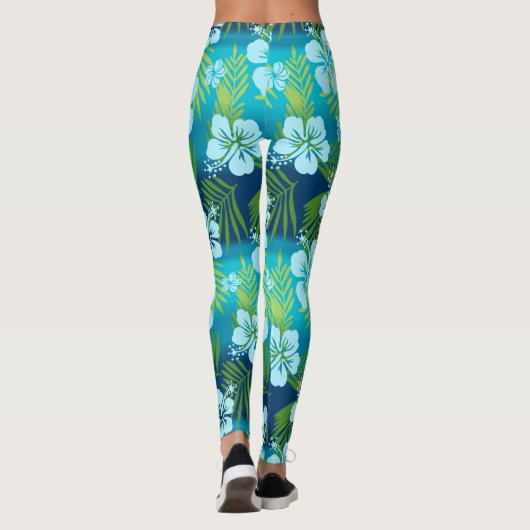 Kalani Tie Dye Blend Tropisch Hibiscus - Blauwgroe Leggings (Achterkant)