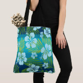 Kalani Tie Dye Blend Tropisch Hibiscus - Blauwgroe Tote Bag (Dichtbij)