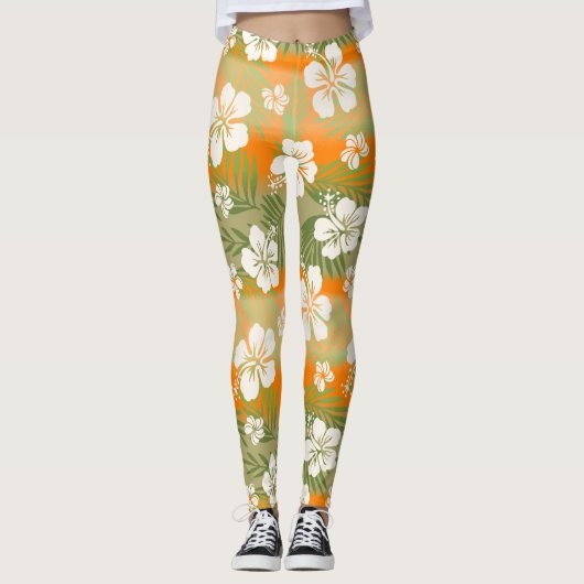Kalani Tie Dye Blend Tropisch Hibiscus - Oranje Leggings (Voorkant)
