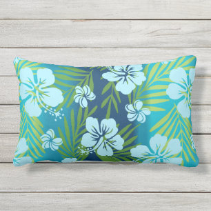 Kalani Tie Dye Tropical Hibiscus Reversible - Blau Buitenkussen