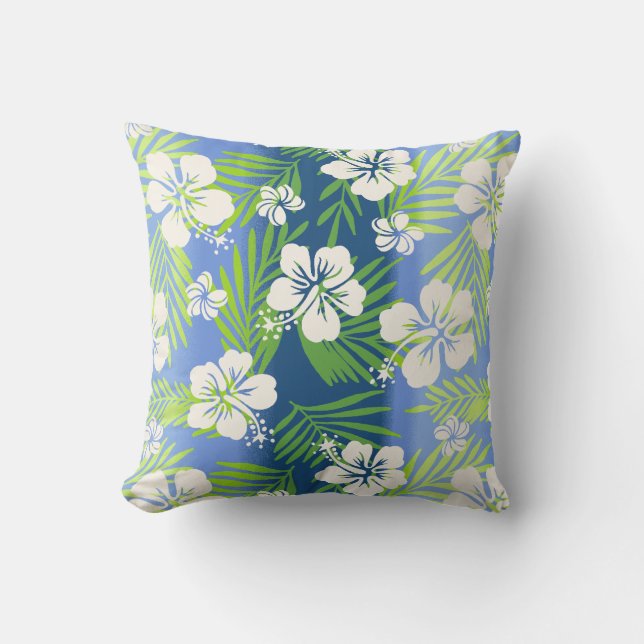 Kalani Tie Dye Tropical Hibiscus Reversible - Blue Buitenkussen (Voorkant)