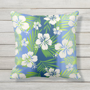 Kalani Tie Dye Tropical Hibiscus Reversible - Blue Buitenkussen