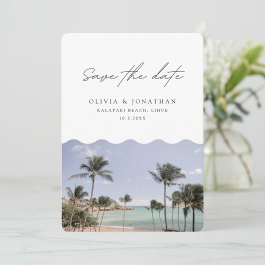 Kalapaki Beach Save the Date Lihue Bruiloft Kaart (Staand voorkant)