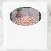 Kalas Vase swastika rangoli indian bruiloft Symbol Ovale Sticker (Tas)