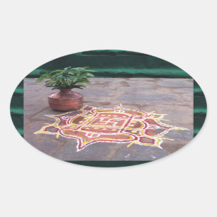 Kalas Vase swastika rangoli indian bruiloft Symbol Ovale Sticker