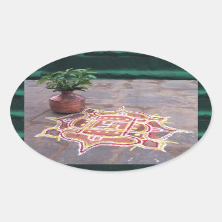 Kalas Vase swastika rangoli indian bruiloft Symbol Ovale Sticker