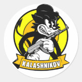 KALASHNIKOV RETRO CARTOON RONDE STICKER (Voorkant)
