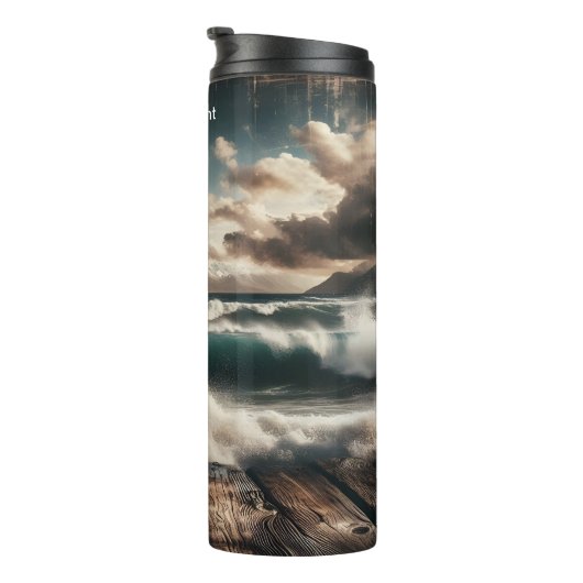 Kale adelaar boven stormachtige kust thermosbeker (Geroteerd rechts)