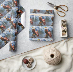 Kale adelaar draagt Amerikaanse vlag cape Cadeaupapier