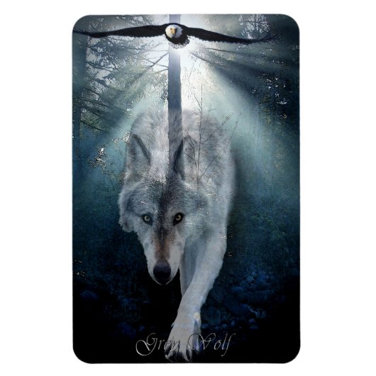 Kale adelaar & Grijze Wolf Wildlife Art Premium Ma Magneet (Verticaal)