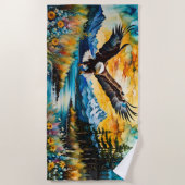 Kale adelaar Jacht in wilde bloemen Strandlaken (Voorkant)