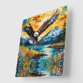 Kale adelaar Jacht in wilde bloemen Vierkante Klok (Hoek)