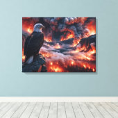 Kale Adelaar Kijkend naar een Mountain Wildfire Canvas Afdruk (Insitu (Houten vloer))